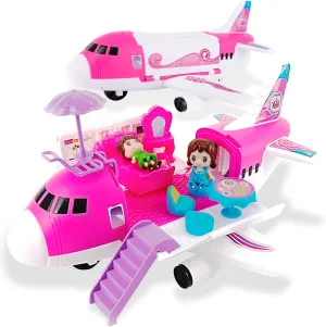 ArtCreativity Pink Airplane Playset for Girls, 13.5” Girls Airplane Toy with Little Person Figurines & Accessories, Dream Plane Playset for Girls, Plane for Toddlers, Gift for Kids Ages 3-10