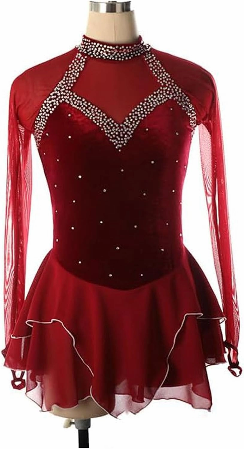 Artistic Ice Skate Competition Dress for Girls Figure Skating Leotard Costume Crystal Ballet Gymnastics Skirt