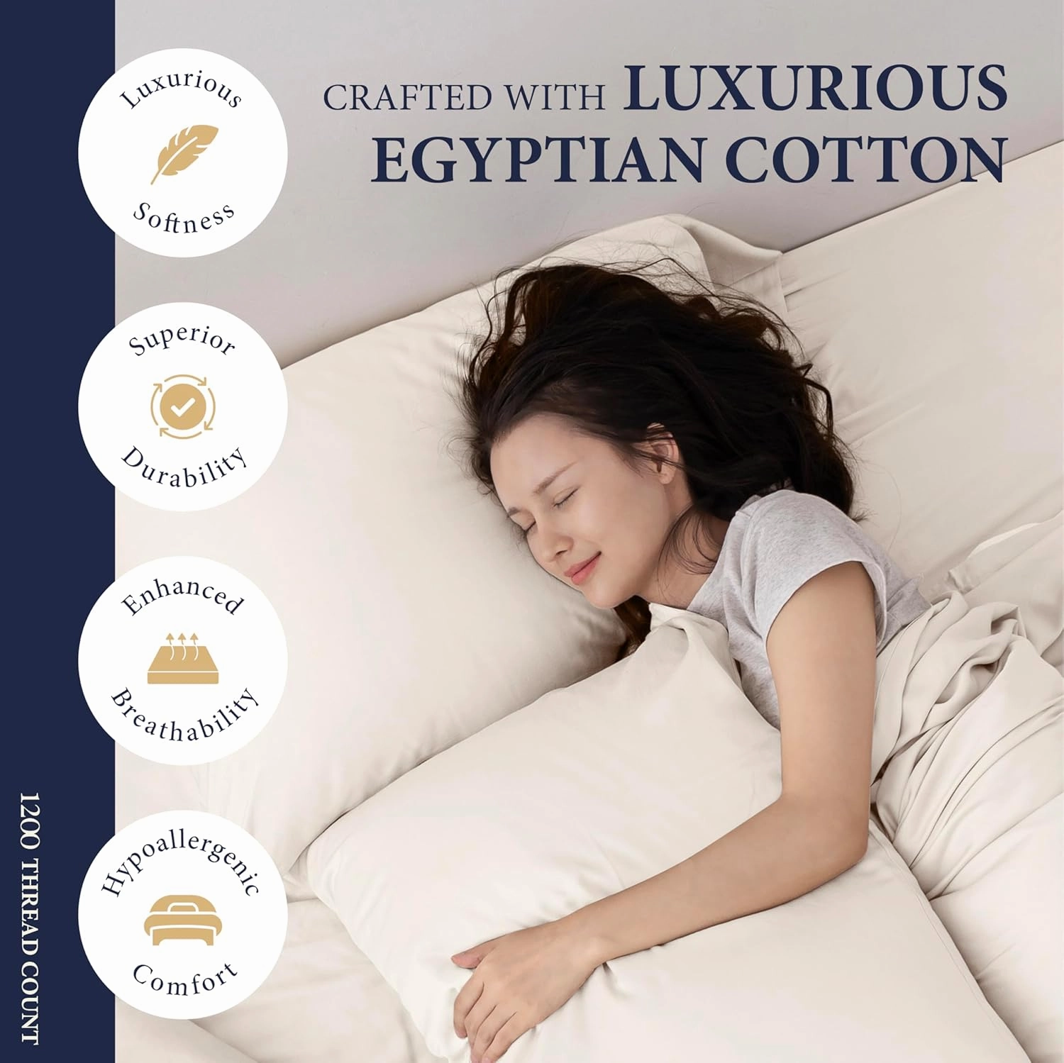 Ashton Sheets 100% Egyptian Cotton Sheets Queen Size - 1200 Thread Count 4 PC Queen Sheet Set Egyptian Cotton, Sateen Weave Luxury Sheets Queen Size, High Thread Count Sheets, 17" Deep Pocket - Ivory