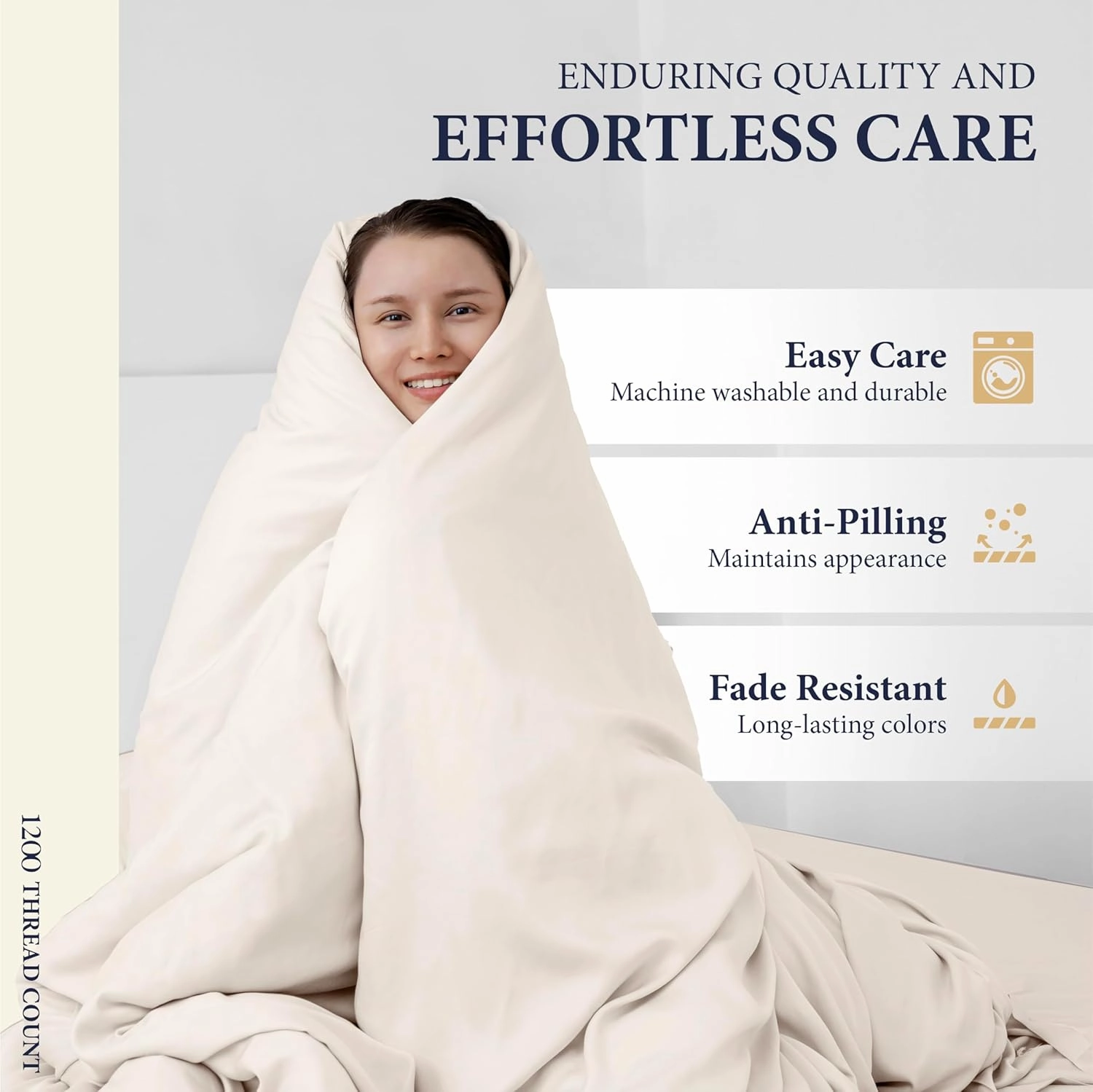 Ashton Sheets 100% Egyptian Cotton Sheets Queen Size - 1200 Thread Count 4 PC Queen Sheet Set Egyptian Cotton, Sateen Weave Luxury Sheets Queen Size, High Thread Count Sheets, 17" Deep Pocket - Ivory