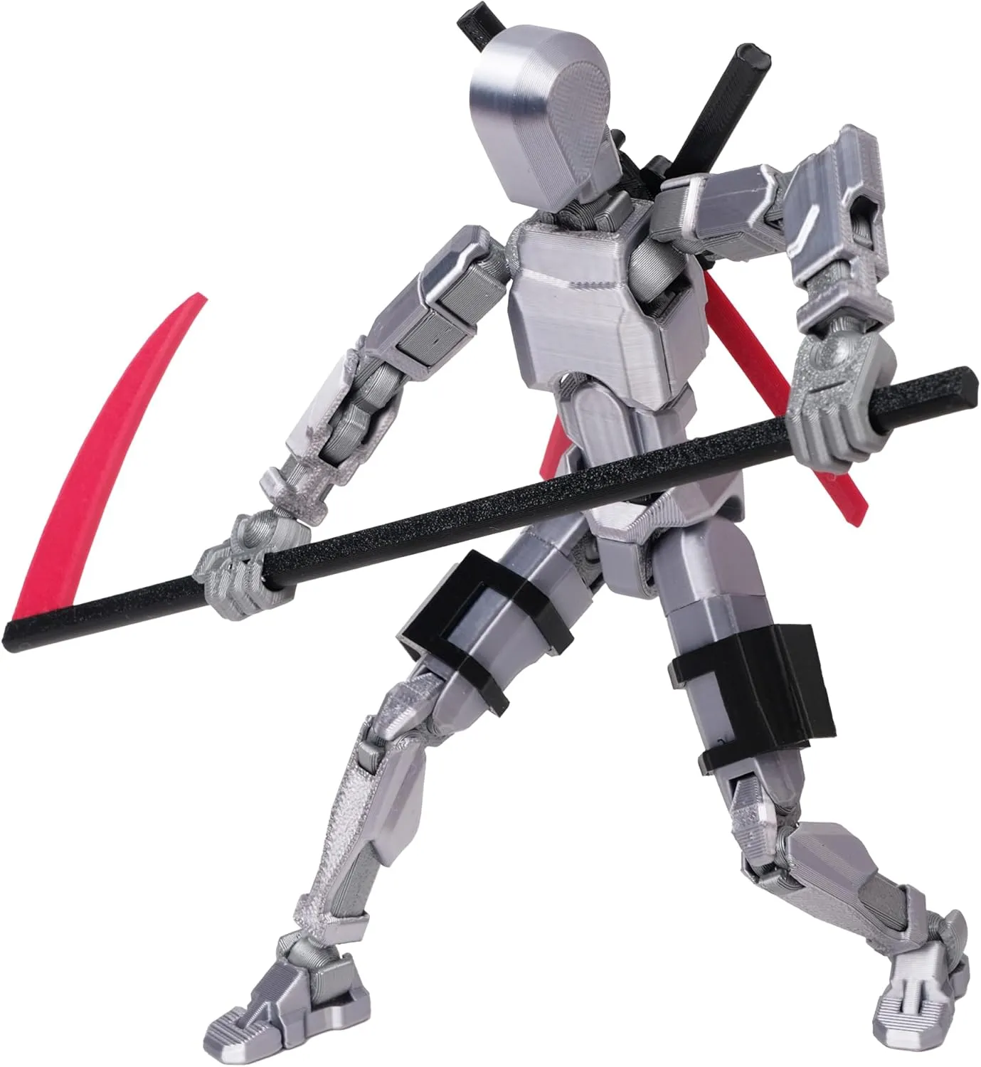 (Assembly Completed Dummy 20 Action Figure, 8.1 inches， Strong Magnetic Accessories， 8 Types of Weapons 3D Printed Robot Multi-Jointed Movable, Spider Ninja Series (Bright Silver)