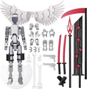 (Assembly Completed Dummy 20 Action Figure, 8.1 inches， Strong Magnetic Accessories， 8 Types of Weapons 3D Printed Robot Multi-Jointed Movable, Spider Ninja Series (Bright Silver)