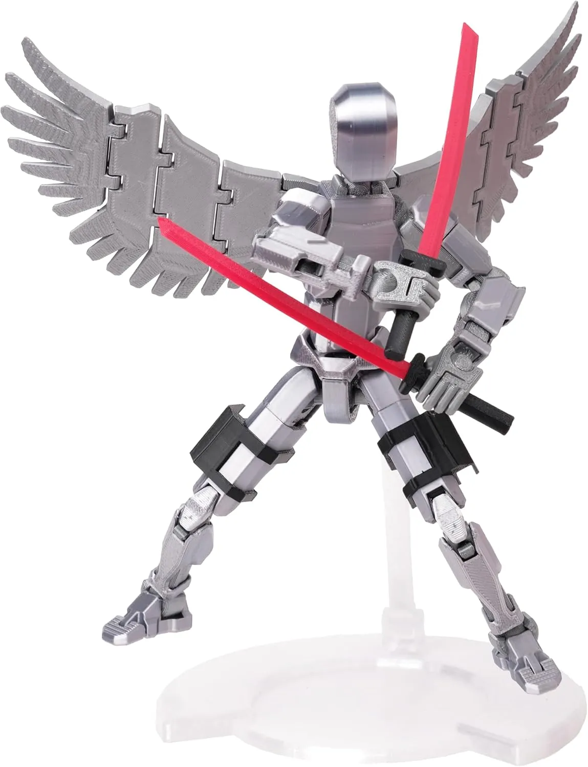 (Assembly Completed Dummy 20 Action Figure, 8.1 inches， Strong Magnetic Accessories， 8 Types of Weapons 3D Printed Robot Multi-Jointed Movable, Spider Ninja Series (Bright Silver)