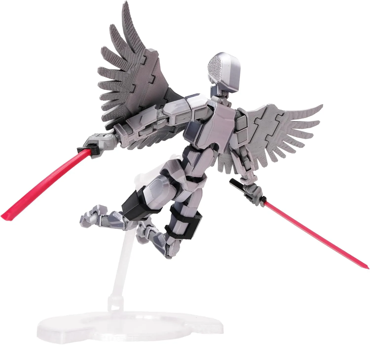 (Assembly Completed Dummy 20 Action Figure, 8.1 inches， Strong Magnetic Accessories， 8 Types of Weapons 3D Printed Robot Multi-Jointed Movable, Spider Ninja Series (Bright Silver)