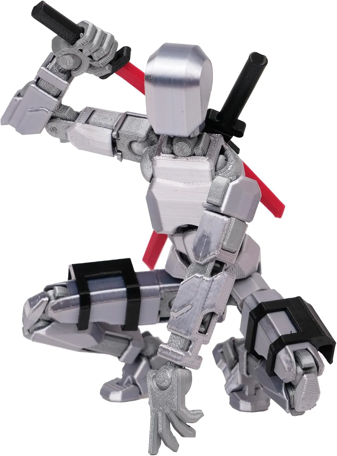 (Assembly Completed Dummy 20 Action Figure, 8.1 inches， Strong Magnetic Accessories， 8 Types of Weapons 3D Printed Robot Multi-Jointed Movable, Spider Ninja Series (Bright Silver)