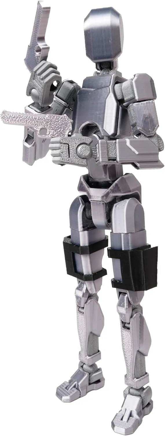 (Assembly Completed Dummy 20 Action Figure, 8.1 inches， Strong Magnetic Accessories， 8 Types of Weapons 3D Printed Robot Multi-Jointed Movable, Spider Ninja Series (Bright Silver)