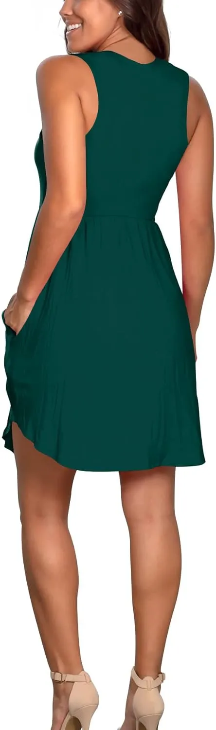 Atizon Casual Summer T Shirt Dress for Women V Neck Swing Elastic Tunic Short Sundress with Pockets