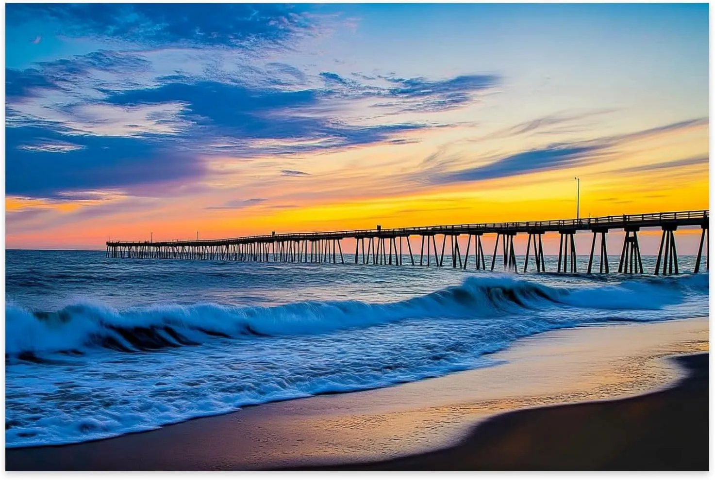Attractive Jigsaw Puzzles for Adult 1000 Pieces Sunset at The Virginia Beach Pier Along The Coast Puzzles Wooden Puzzle for Youth Children Home Decor Challenging Games Educational Toy Best Gift
