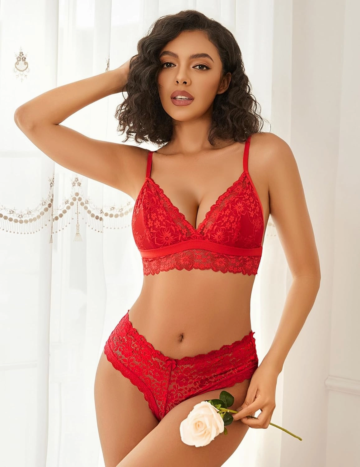 Avidlove Lace Bralette for Women Sexy Wireless Bralettes Non Padded Bralette V Neck Minimizer Lingerie