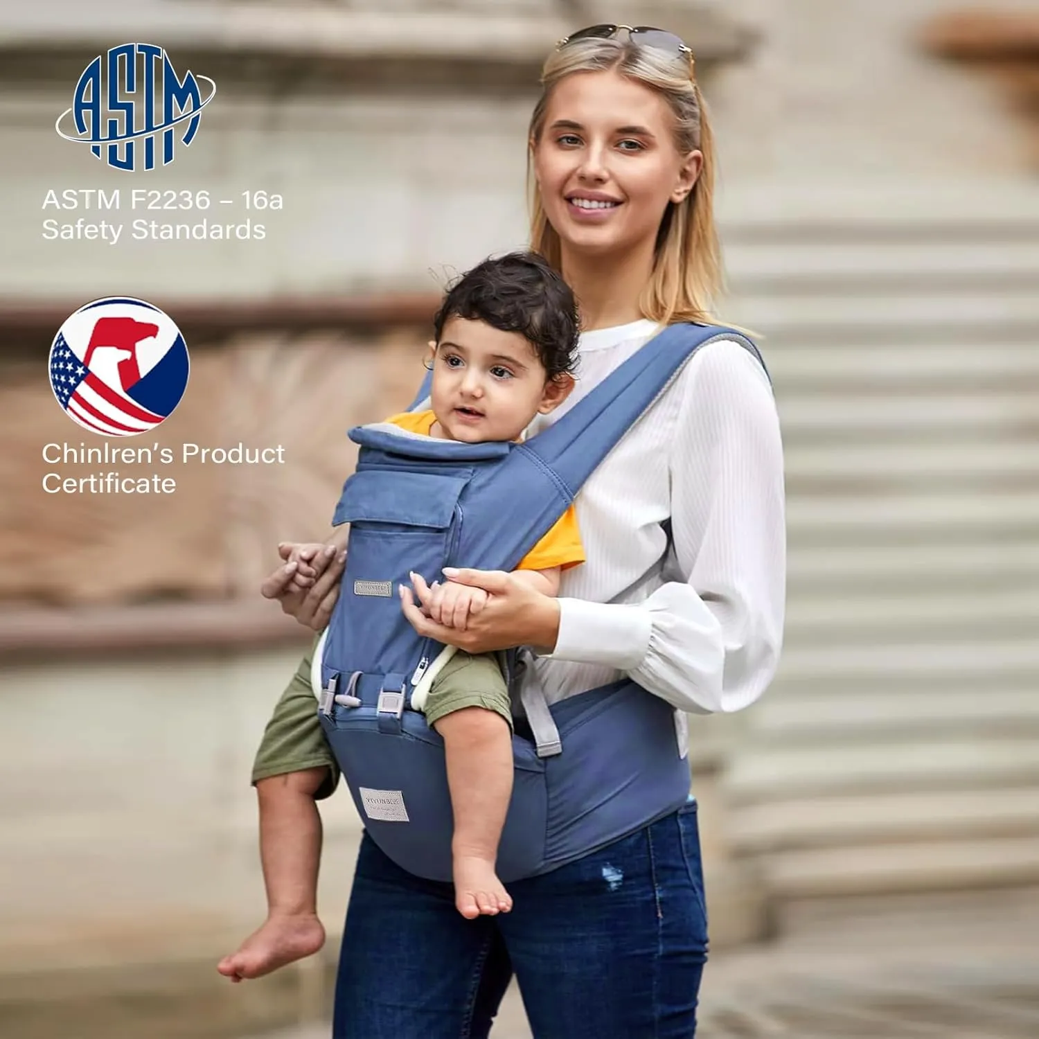 Baby Carrier Newborn to Toddler, YIYUNBEBE Adjustable Detachable Baby Carrier with Hip Seat, All Seasons Baby Holder Carrier for Dad Mom, Blue