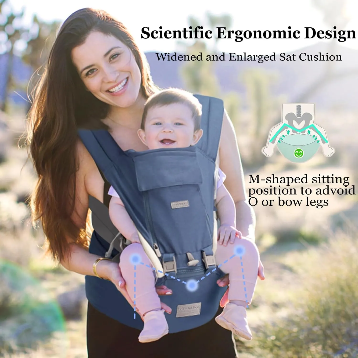 Baby Carrier Newborn to Toddler, YIYUNBEBE Adjustable Detachable Baby Carrier with Hip Seat, All Seasons Baby Holder Carrier for Dad Mom, Blue