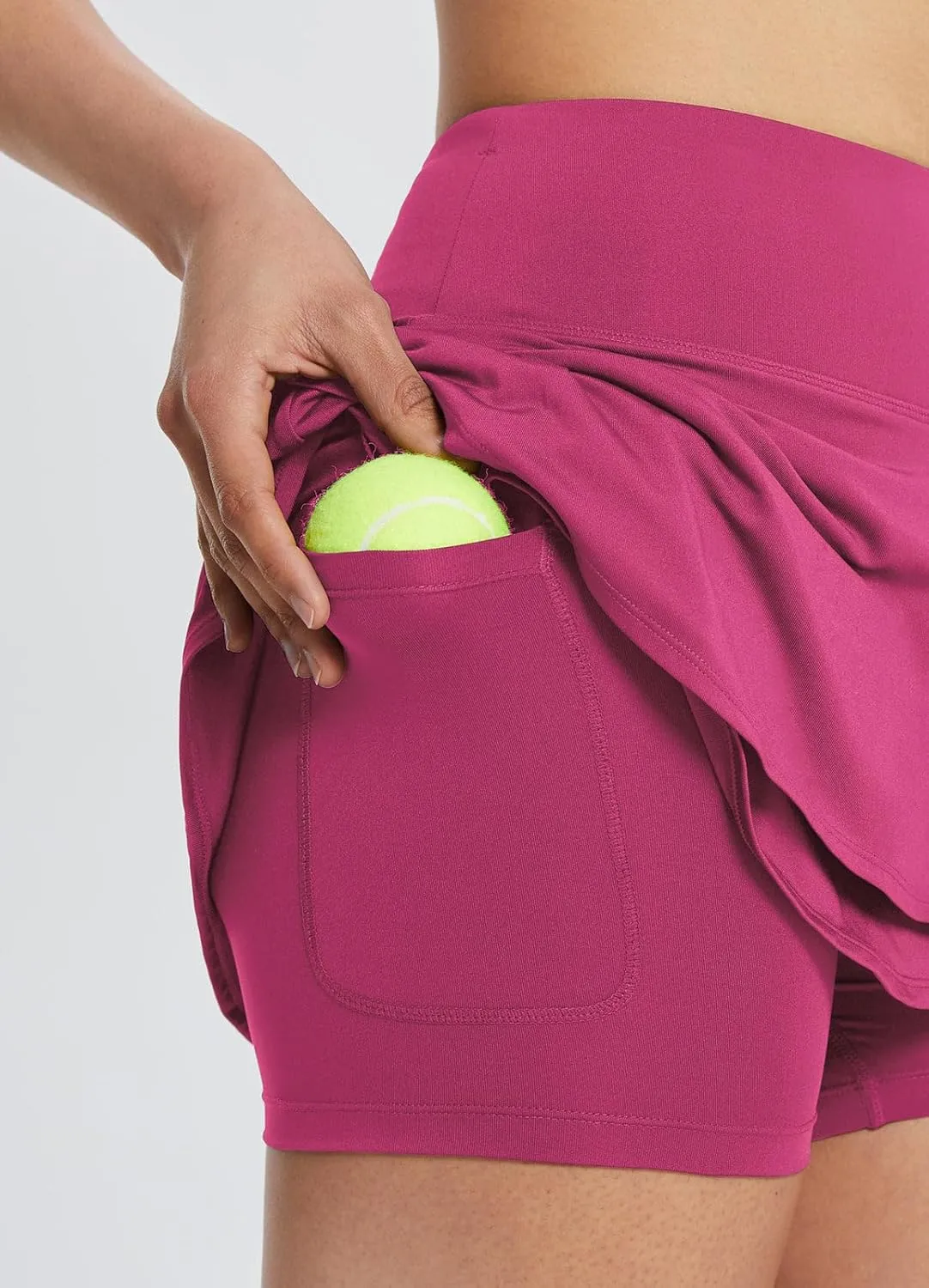 baleaf Women's 14" Tennis Skirts Golf Skorts with Pockets Pleated Mini Skirt Athletic Workout Liner Shorts Layered Ruffle