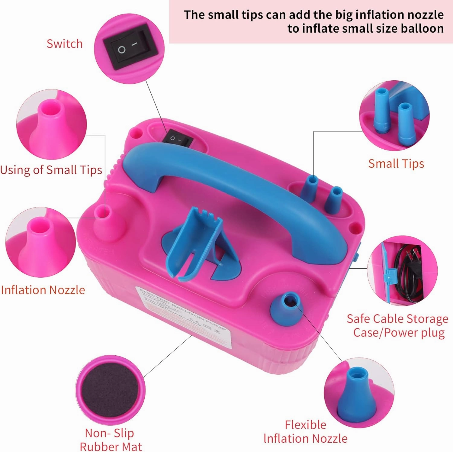 Balloon Pump Electric,110V 600W Balloon Blower Inflator Dual Nozzle Air Pump Balloons Inflator for Decoration, Party, Sport,Gifts:2 Balloon Tying Tools