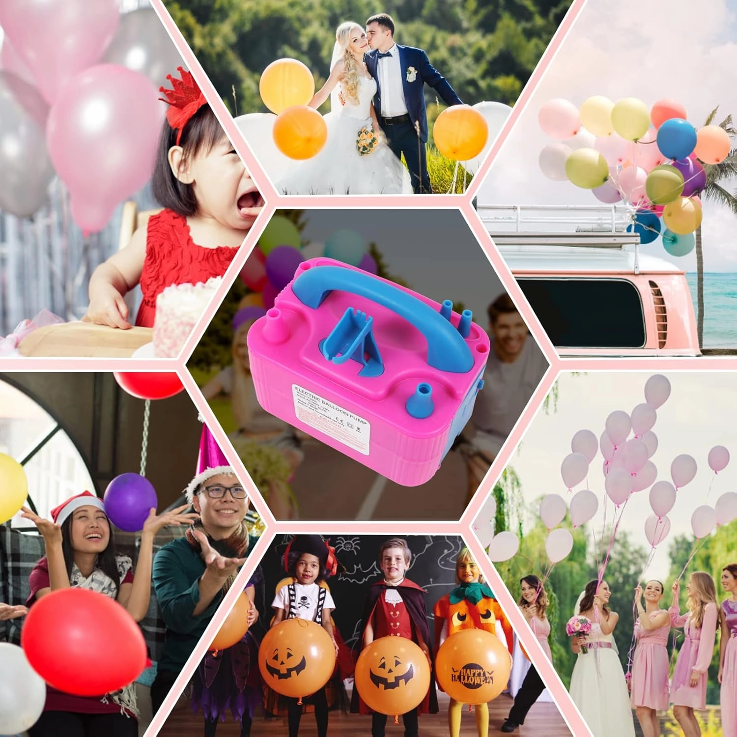 Balloon Pump Electric,110V 600W Balloon Blower Inflator Dual Nozzle Air Pump Balloons Inflator for Decoration, Party, Sport,Gifts:2 Balloon Tying Tools