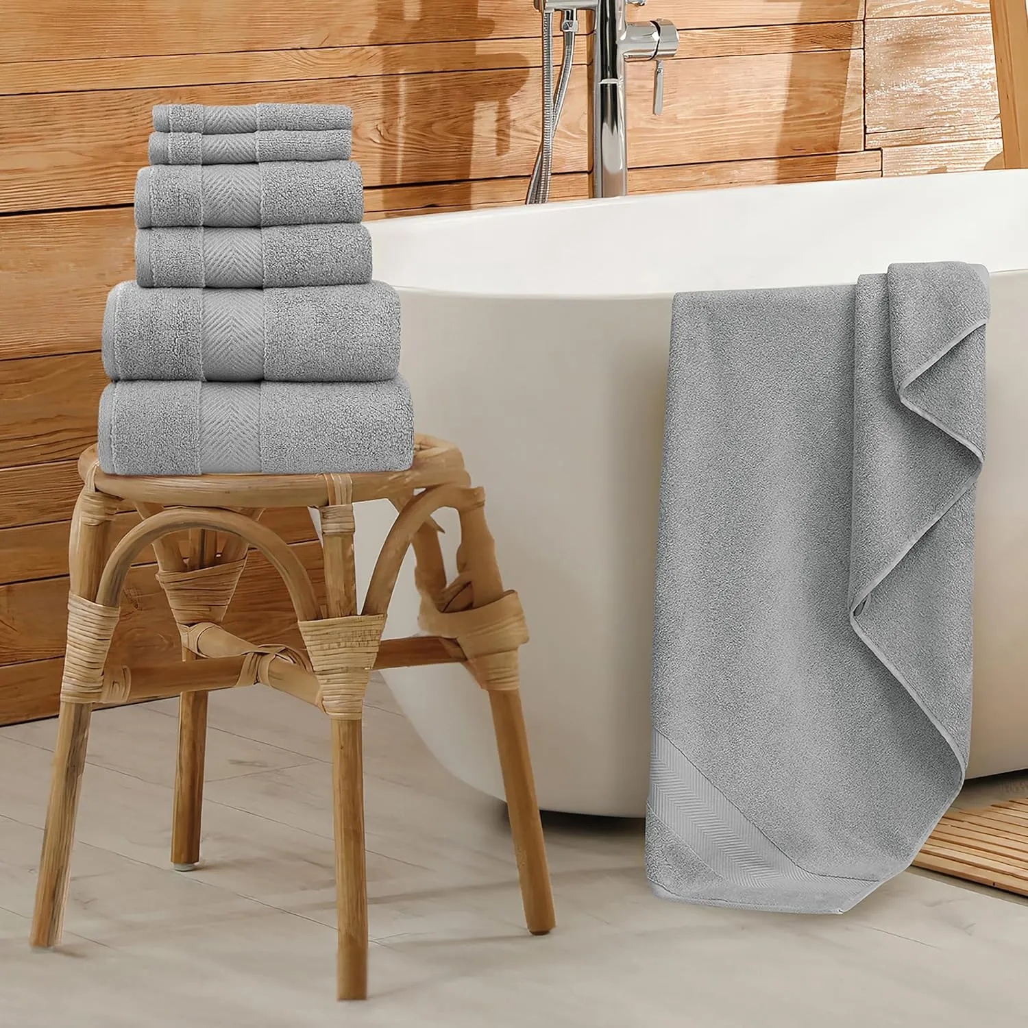 Bamboo Viscose Bath Towels - Ultra Soft & Plush 700 GSM Luxury Bath Towels - Super Absorbent & Quick Drying - 6 Piece Towel Set (Pewter Grey)