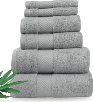 Bamboo Viscose Bath Towels - Ultra Soft & Plush 700 GSM Luxury Bath Towels - Super Absorbent & Quick Drying - 6 Piece Towel Set (Pewter Grey)