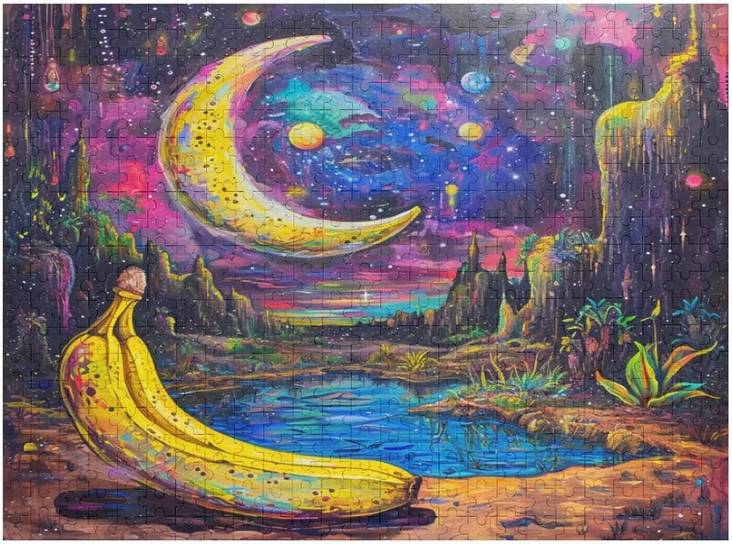 Banana Moon 500 Piece Jigsaw Puzzle,Forest Under The Moonlight Impossible Hard Difficult Challenging Puzzles for Adults, Challenging Puzzles,500 PCS