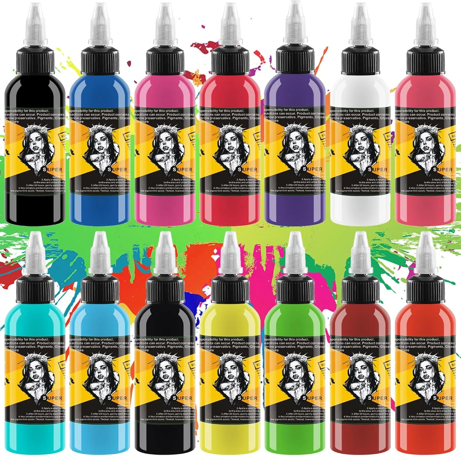 BAODELI 14-Piece Tattoo Ink Set - 1 oz UV & Color Ink with Microknife Paint - Tattoo Supplies for Body Art