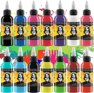 BAODELI 14-Piece Tattoo Ink Set - 1 oz UV & Color Ink with Microknife Paint - Tattoo Supplies for Body Art