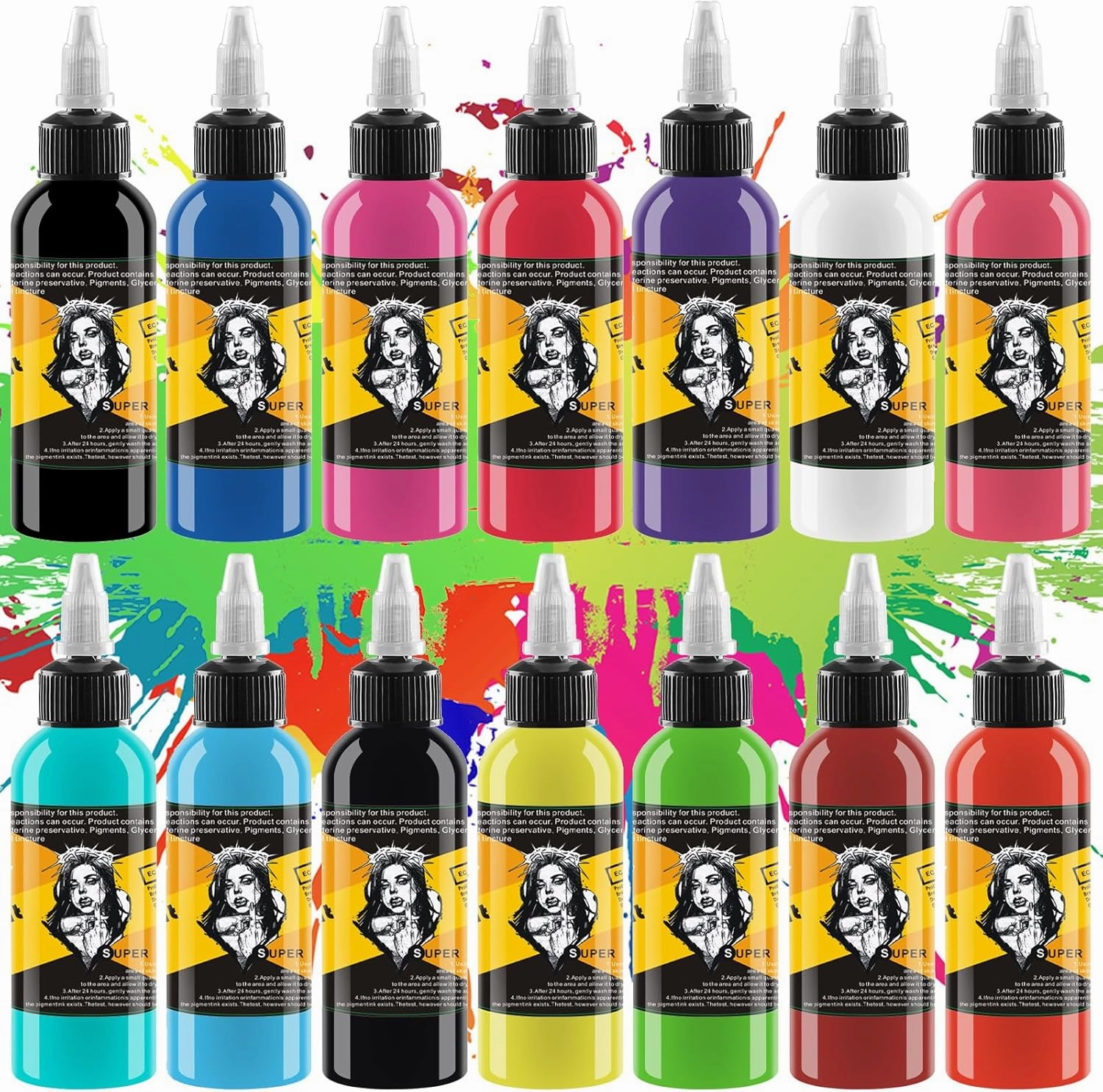 BAODELI 14-Piece Tattoo Ink Set - 1 oz UV & Color Ink with Microknife Paint - Tattoo Supplies for Body Art