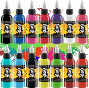 BAODELI 14-Piece Tattoo Ink Set - 1 oz UV & Color Ink with Microknife Paint - Tattoo Supplies for Body Art