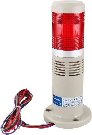 Baomain Alarm Warning Flashing Light 24V DC Industrial with Buzzer Bright Light Red LED Signal Tower Lamp LTP-502WJ