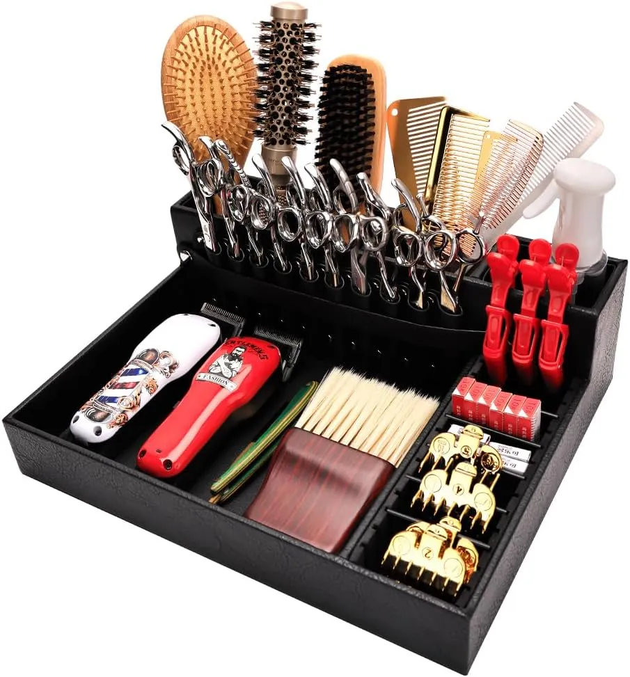 Barber Storage Box,Hairdressing Tool Holder, Multifunctional Detachable Large Storage Box, Shear Holder PU Leather Salon Scissors Holder, Hair Cutting Tools Storage Case for Barber Accessories(Large)