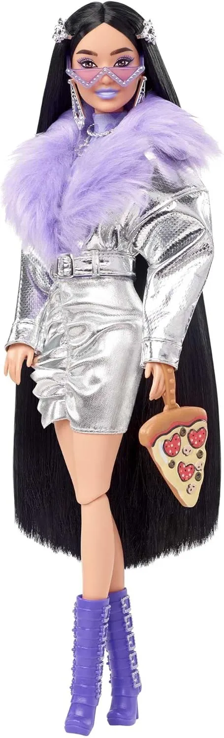 Barbie Extra Doll and Accessories with Black Hair, Lavender Lips, Metallic Silver Jacket and Pet Dalmatian Puppy