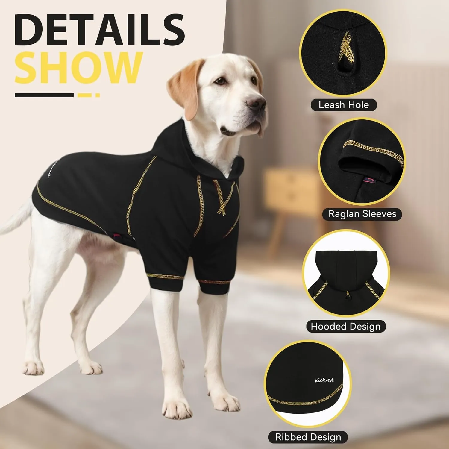 Basic Dog Hoodie Sweatshirts, Pet Clothes Hoodies Sweater with Hat and Leash Hole, Soft Cotton Outfit Coat for Large Medium Small Dogs, Black (Medium)