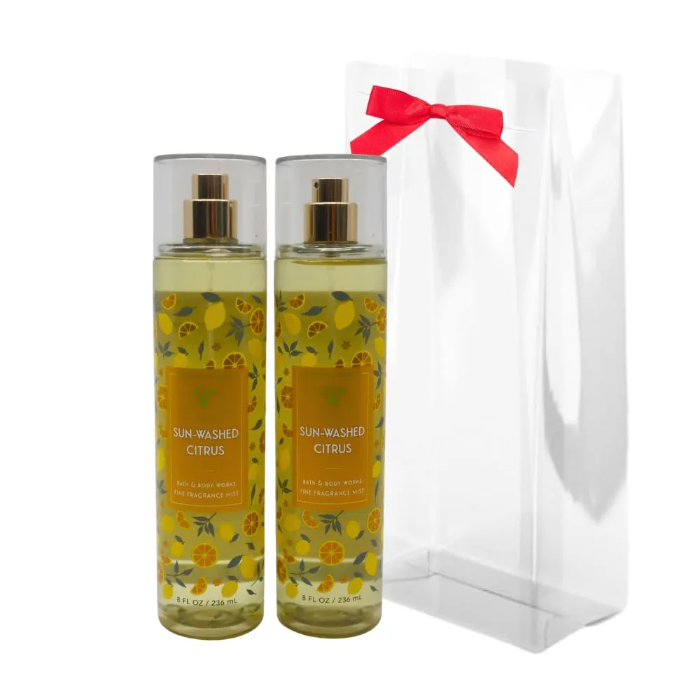 Bath & Body Works SUN-WASHED CITRUS Fine Fragrance Mist 8 oz Gift Set with a Red Bow for Holidays & Gifts - Pack of 2