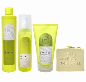 Bath & Body Works Citrus Perfume Mist and Glowing Exfoliating Body Wash and Body Polish Trio Gift Set - with a Wild Jasmine Bar Soap - Full Size