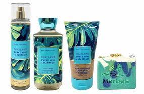 Bath & Body Works THAILAND SWEET KIWI & STARFRUIT Bundle Set - Fragrance Mist - Body Wash and Body Scrub and an Aloe Vera Soap.