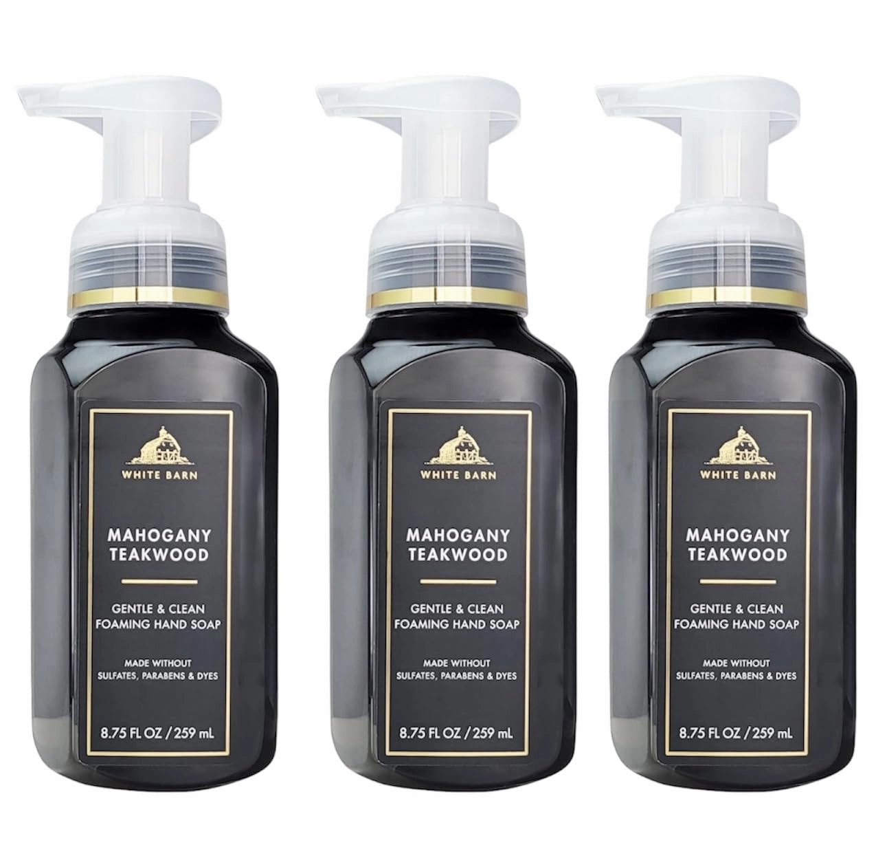 Bath and Body FRESH AND BRIGHT Hand Soaps - Set of 3 Gentle Foaming/Gel Soaps (Mahogany Teakwood - Foam)