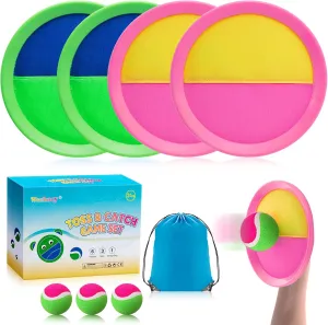 Beach Toys - Outdoor Games for Kids, Toss and Catch Ball Set with 4 Paddles 3 Balls, Toys for 3 4 5 6 7 8  Year Old Boys Girls Christmas Birthday Gifts (Pink and Green)