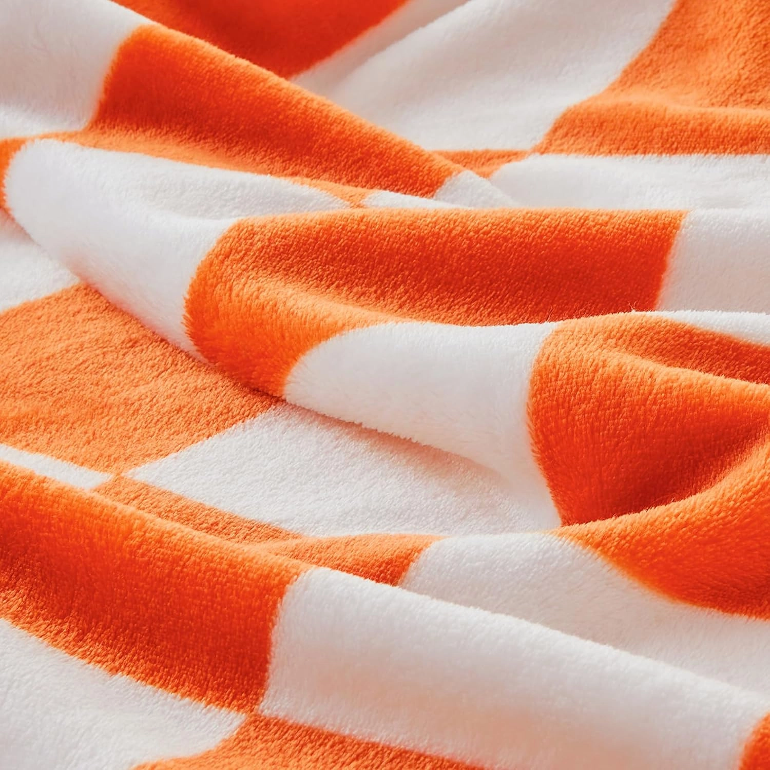 BEDELITE Checkered Throw Blanket for Couch and Bed, Luxurious Fleece Blanket with Checkerboard Grid Home Decor, Soft Cozy Orange and White Warm Blankets for Spring, 50"x60"