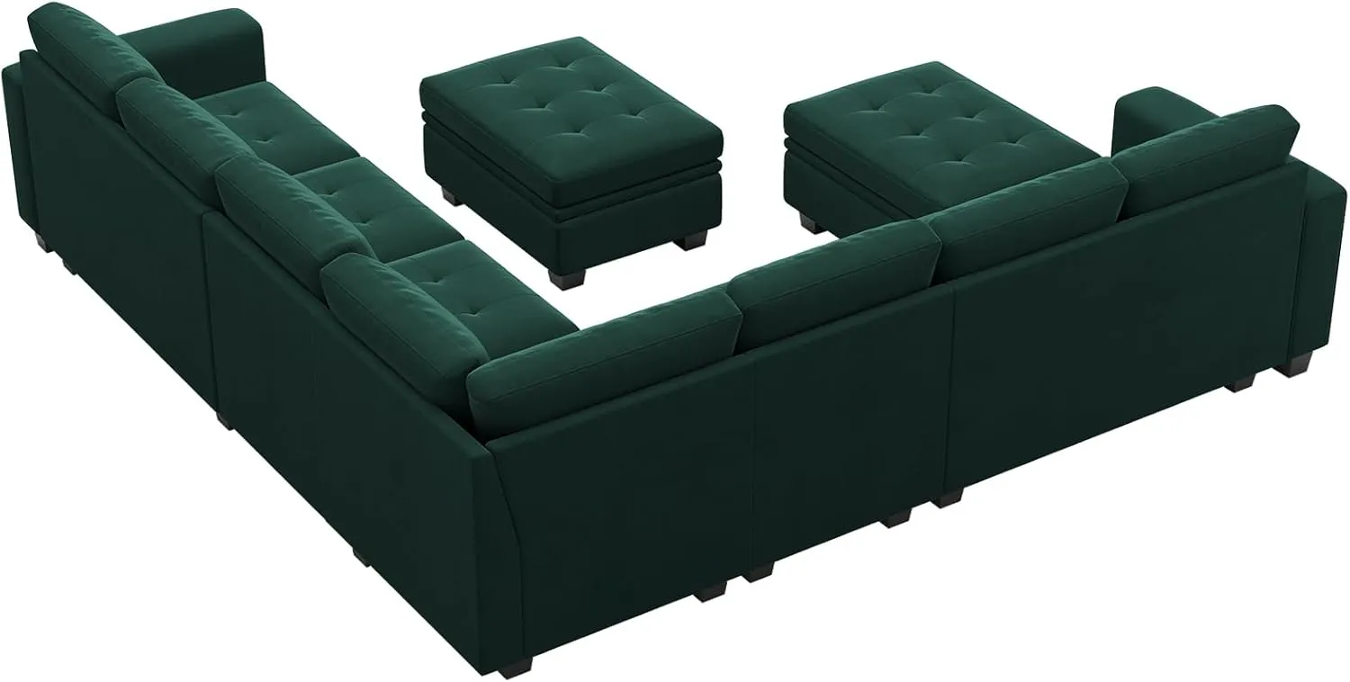 Belffin Modular Sectional Sofa U Shaped Sectional Couch with Storage Ottoman Velvet 9-Seater Convertible Sectional Sofa with Chaises Green