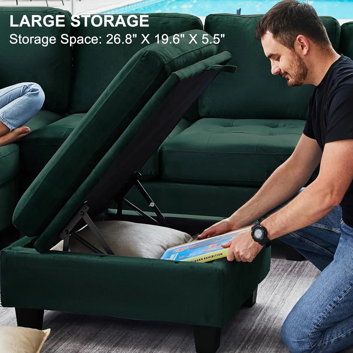 Belffin Modular Sectional Sofa U Shaped Sectional Couch with Storage Ottoman Velvet 9-Seater Convertible Sectional Sofa with Chaises Green