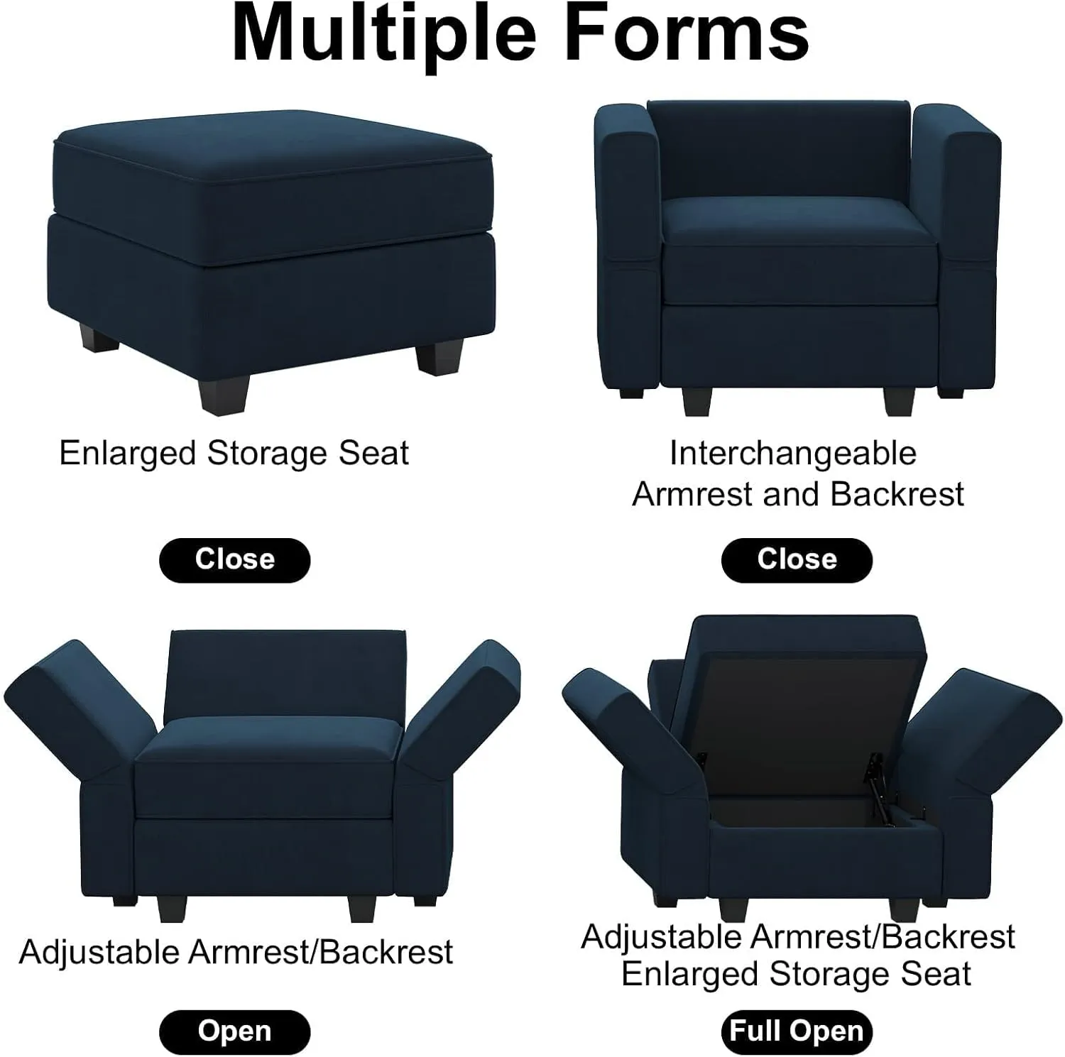 Belffin Modular Velvet Sectional Sofa with Storage Seat Oversized U Shaped Couch with Reversible Chaise Sofa Set with Ottoman Blue