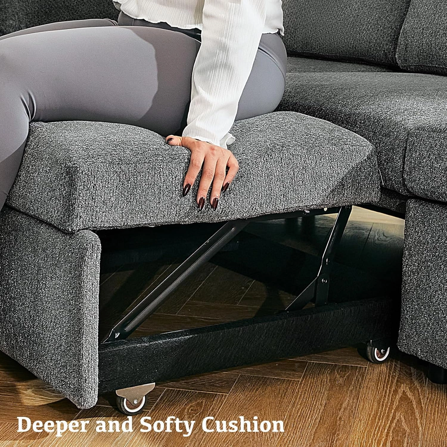 Belffin Modular Sectional Sleeper Sofa Bed with Pull Out Couch, Oversized U Shaped Sleeper Pull Out Bed with Storage Loveseat, Convertible Sectional Couches for Living Room, Light Grey