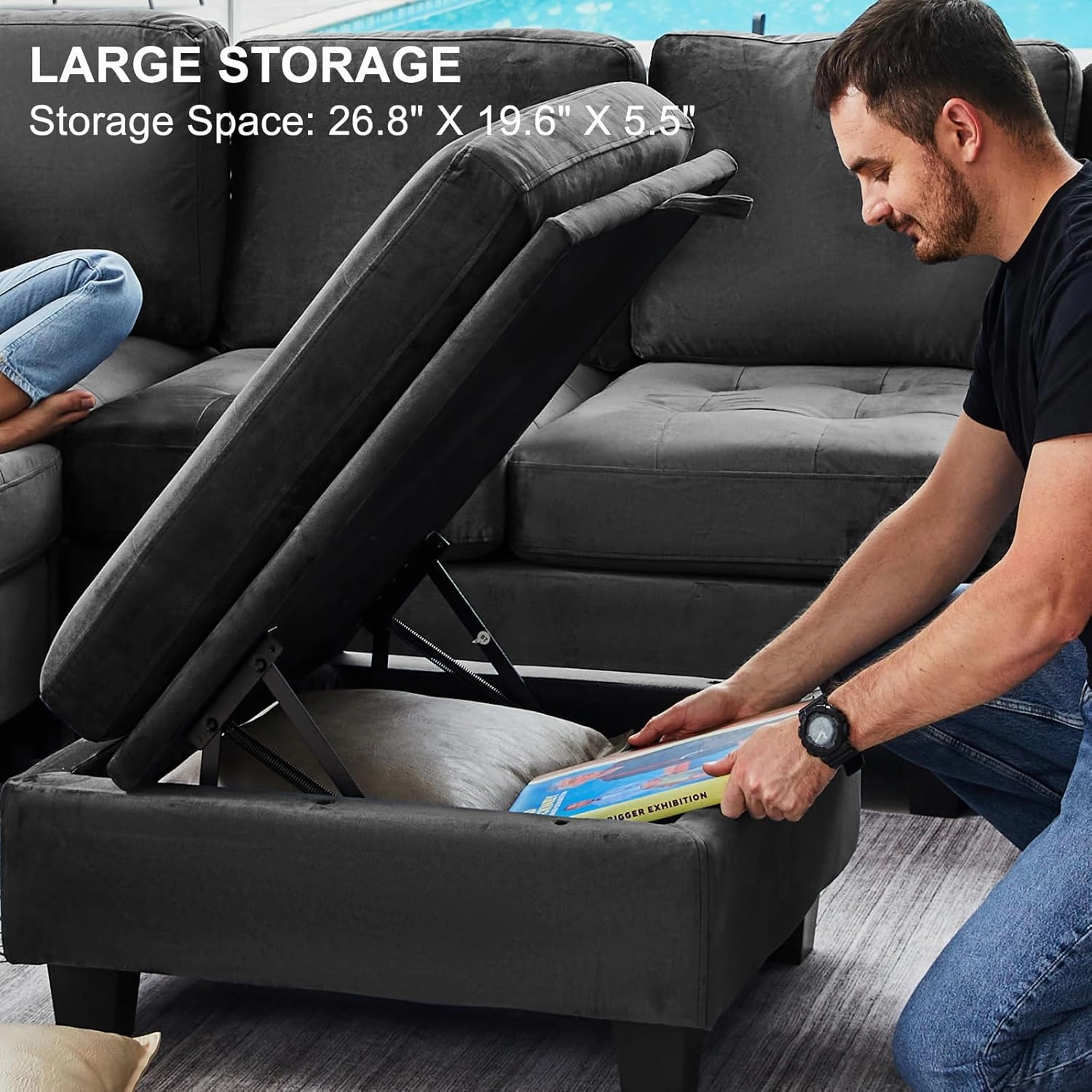 Belffin Modular Sectional Sofa U Shaped Sectional Couch with Storage Ottoman Velvet 9-Seater Convertible Sectional Sofa with Chaises Grey