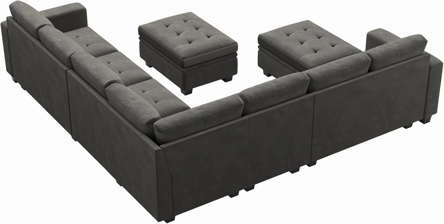 Belffin Modular Sectional Sofa U Shaped Sectional Couch with Storage Ottoman Velvet 9-Seater Convertible Sectional Sofa with Chaises Grey