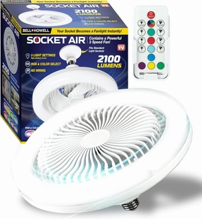Bell Howell Socket Air Wireless Ceiling Fan Light with Remote Control, Extender,110-120 Volt, 2100 Lumens, 3 Fan Speeds, 3 Light Settings, 6500K for Living, Dining, Working Space ASON TV