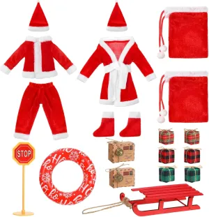 Bencailor 19 Pcs Christmas Doll Accessories Set Include Doll Santa Claus Outfit and Accessories for Dollhouse Xmas Doll Clothes and Accessories Gifts for Family,Doll is Not Included