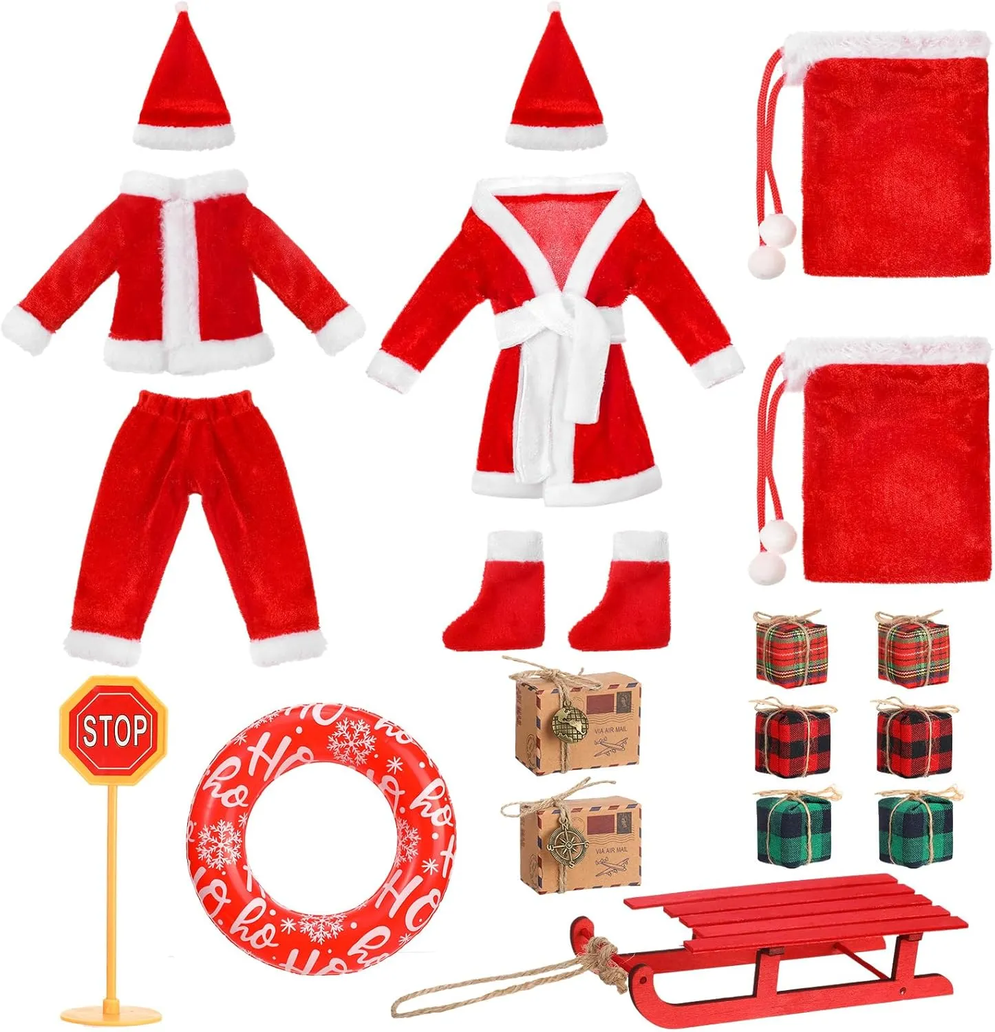 Bencailor 19 Pcs Christmas Doll Accessories Set Include Doll Santa Claus Outfit and Accessories for Dollhouse Xmas Doll Clothes and Accessories Gifts for Family,Doll is Not Included