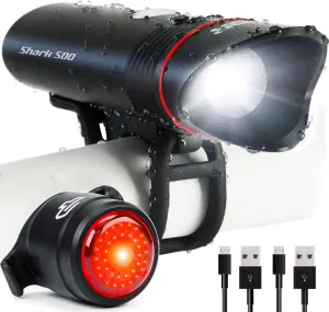 Bike Lights for Night Riding, USB Rechargeable Shark 500 Ultra Bright LED Bike Light Front and Back Safety Tail Light Included