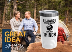 Billiard White Edition Viking Tumbler 20oz - Billiards - Pool Player Gifts Table Rail Balls Chalk Cue Sticks