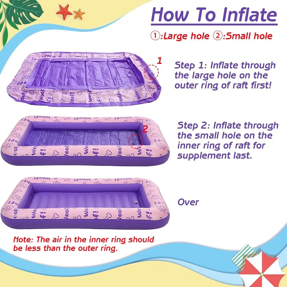 BINGPET Inflatable Dog Floating Raft for Summer Pool, Durable and Foldable Pet Pool Rafts & Inflatable Ride-ons, with Cute Footprint and Bone Patterns, Hold Up to 100 pounds (Pink)