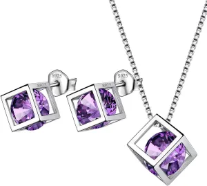 Birthstone Necklace/Earring 925 Sterling Silver Women Cross/3D Cube/Cresent Moon Birth Stone Jewelry Mens Birthday Gift Anniversary Present