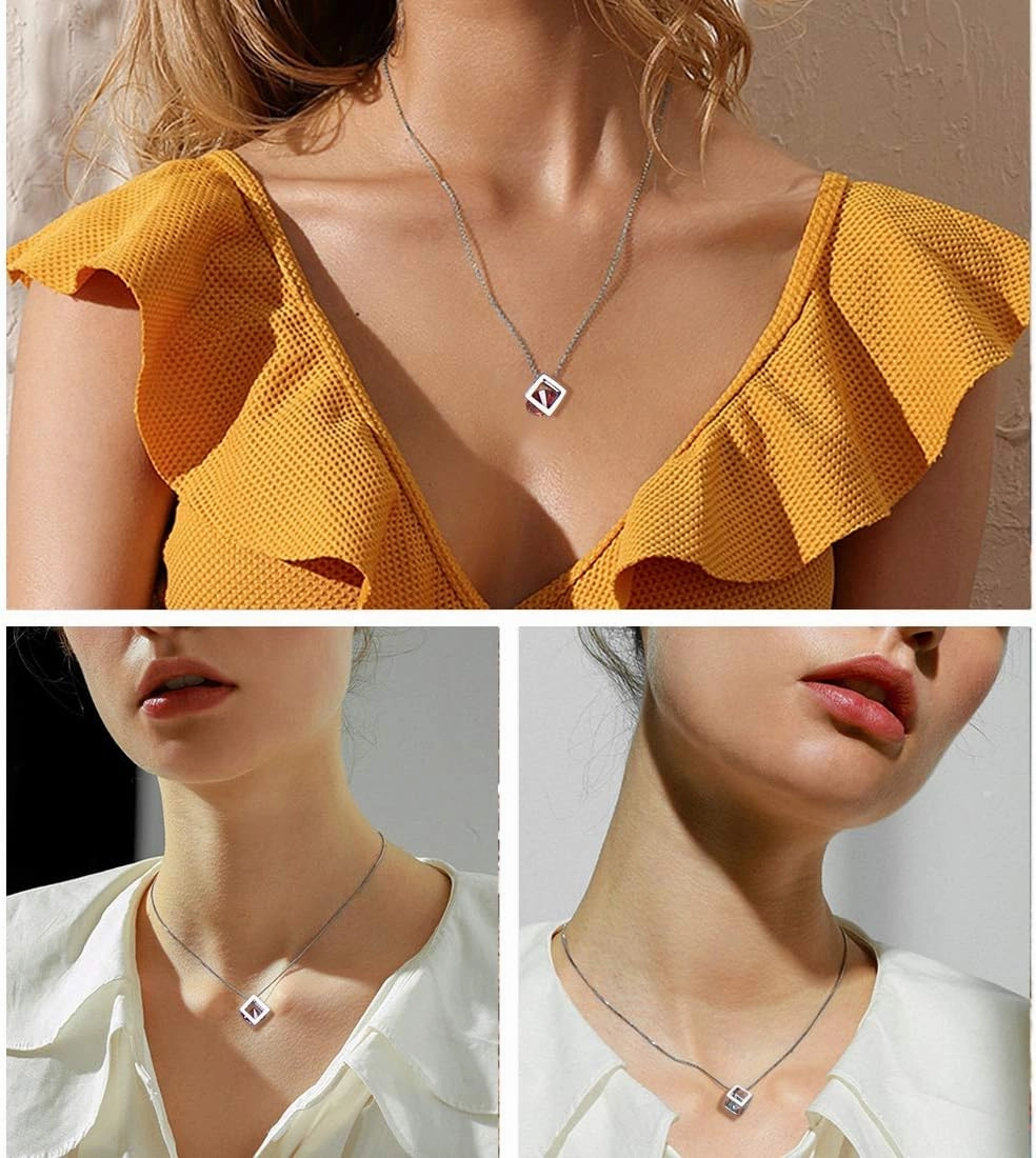 Birthstone Necklace/Earring 925 Sterling Silver Women Cross/3D Cube/Cresent Moon Birth Stone Jewelry Mens Birthday Gift Anniversary Present
