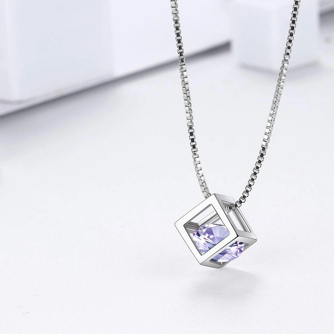 Birthstone Necklace/Earring 925 Sterling Silver Women Cross/3D Cube/Cresent Moon Birth Stone Jewelry Mens Birthday Gift Anniversary Present